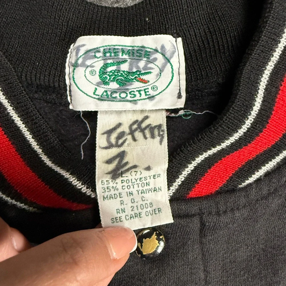 La Chemise Lacoste Varsity Jacket Size 7 Kids Black Red 1933 Retro‎